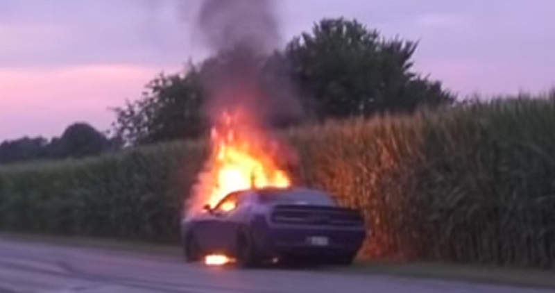 Watch: Dodge Challenger SRT completely caught fire on the road